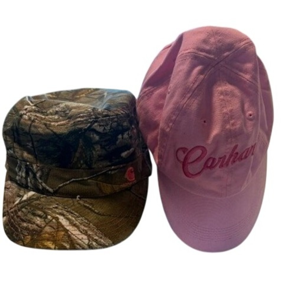 Carhartt Kids Hat Bundle Pink Script Baseball Cap and Camo Cadet Hat Set